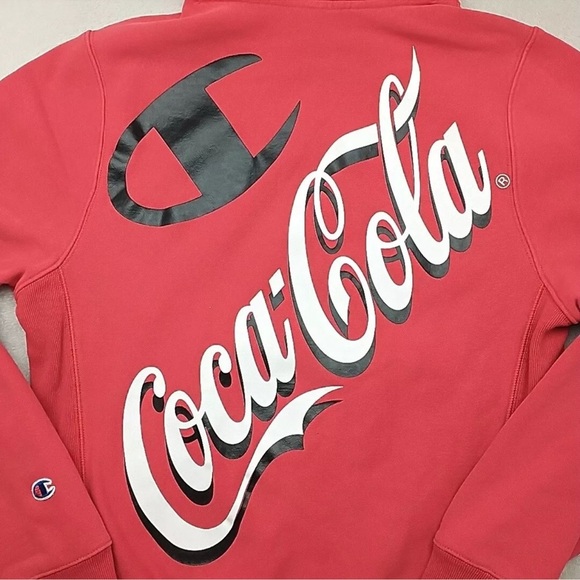 Champion X Coca Cola Hoodie Mens Small Red Reverse Weave Fleece Sweatshirt - Picture 2 of 6